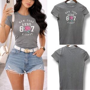 Aéropostale | NWOT Y2K Cotton Gray Pink Rose New York 67 Floral Graphic Tee (S)